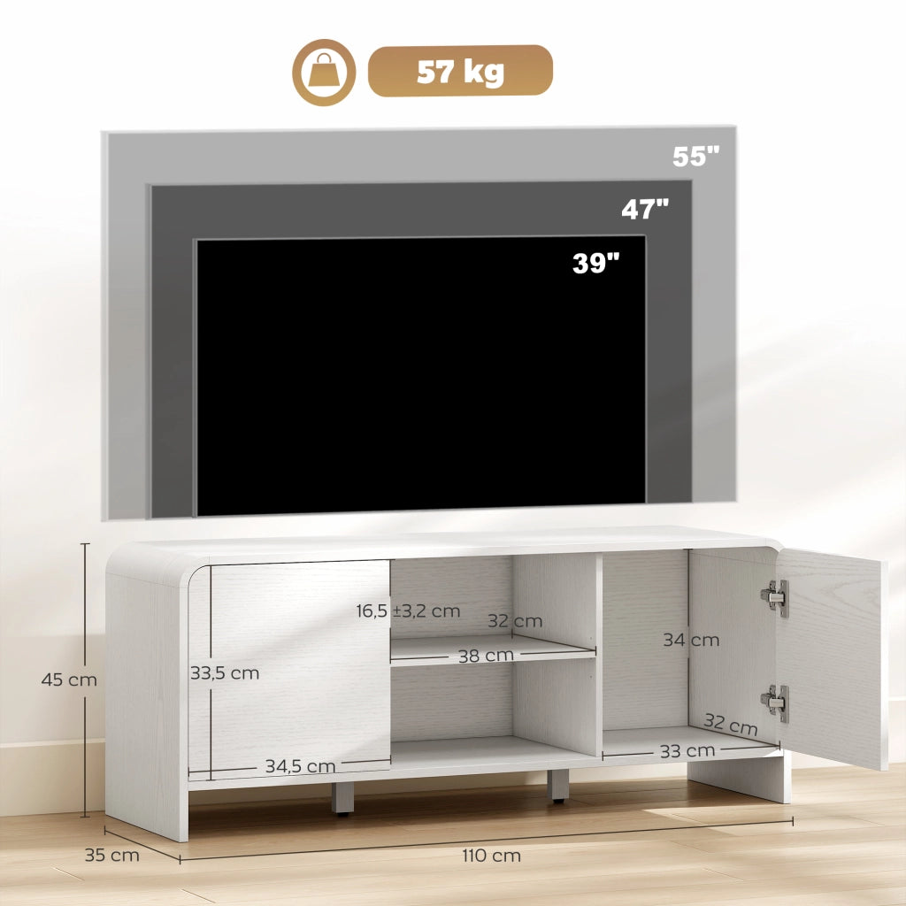 Mobile TV per televisori fino a 55 pollici ¨C Minimal ¨C 2 ante, ripiano regolabile, bianco, 110x35x45cm