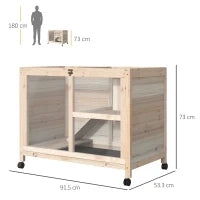 Conigliera in Legno a 2 Piani con Casetta, Rampa e Vassoio Estraibile, 91.5x53.3x73cm