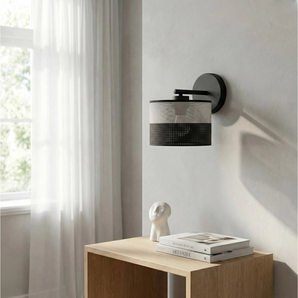 Lampada a parete Karbon in acciaio nero e tessuto grigio