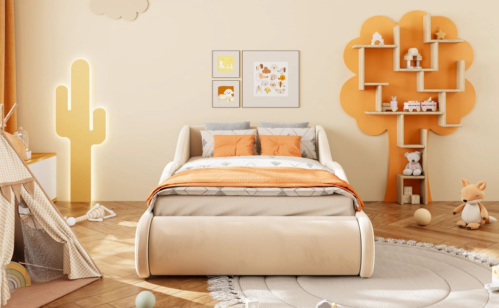 letto imbottito velluto beige 90 x 200 cm