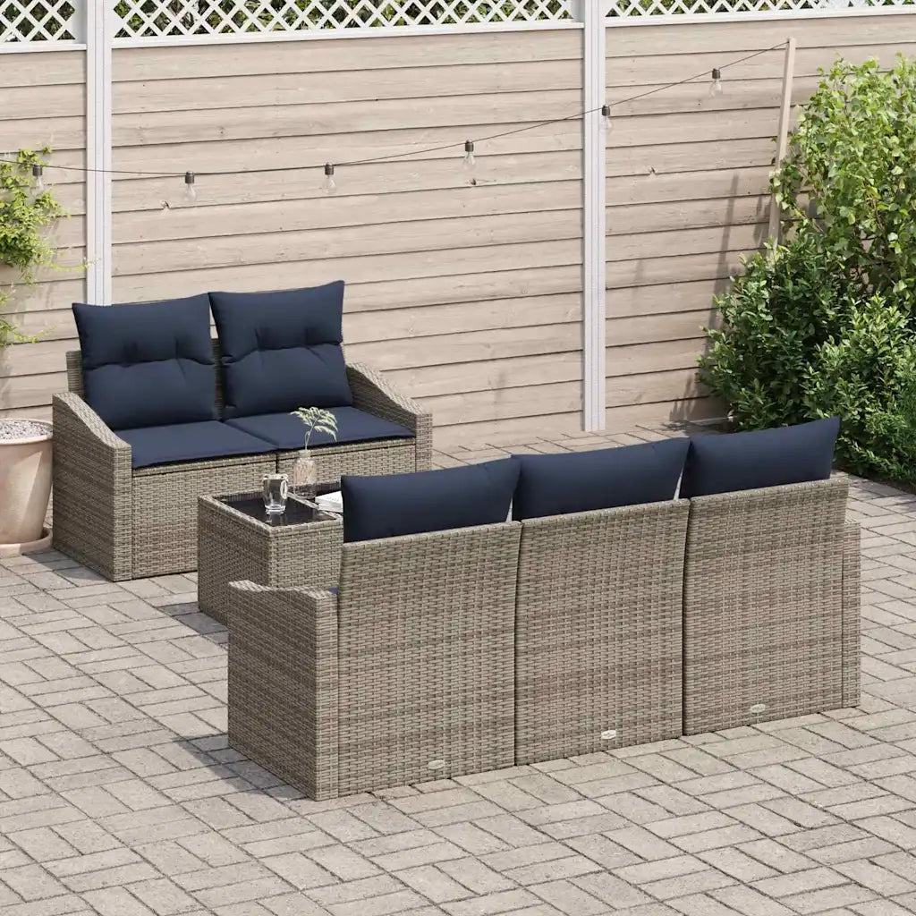 Set di divani con cuscino 6 pcs Grigio e Blu Navy polyrattan