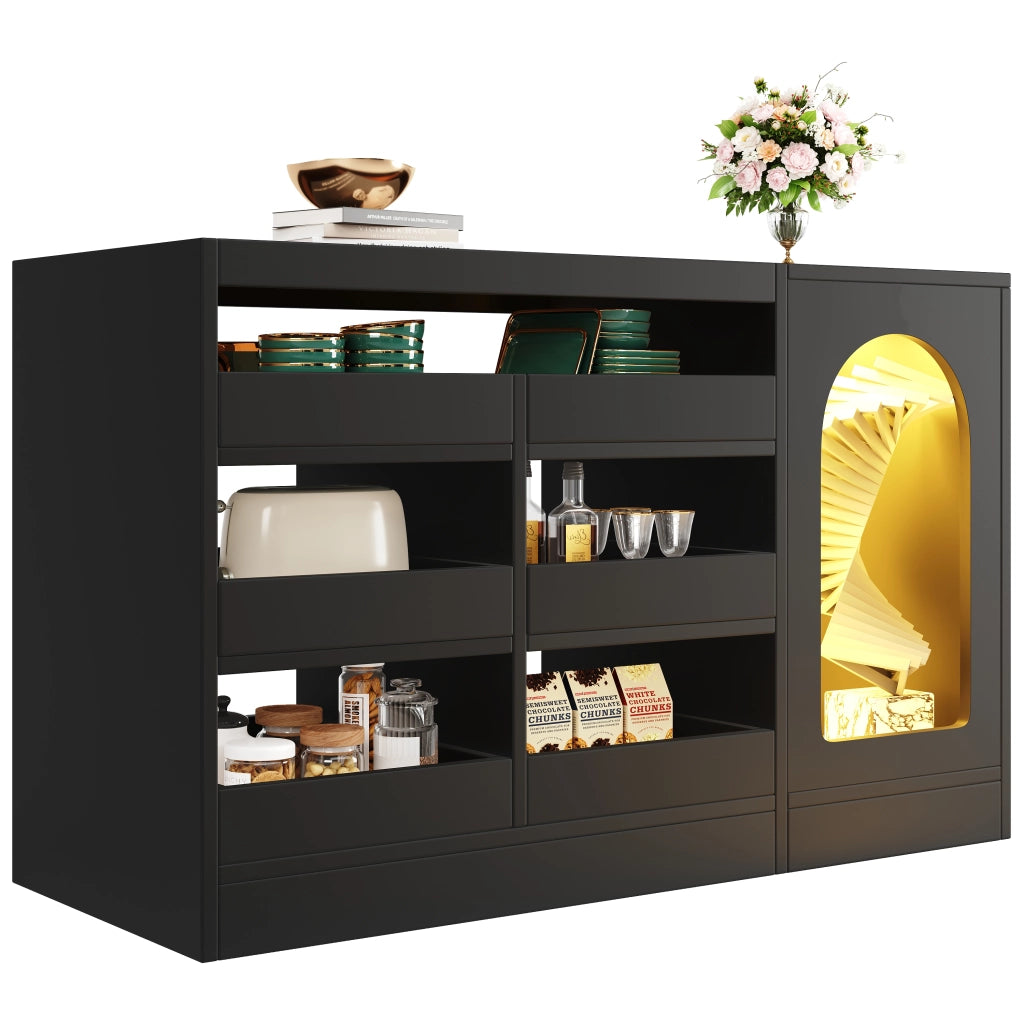 Cassettiera con Luce LED ¨C MINIMAL ¨C Nero, 6 Cassetti, Design Moderno