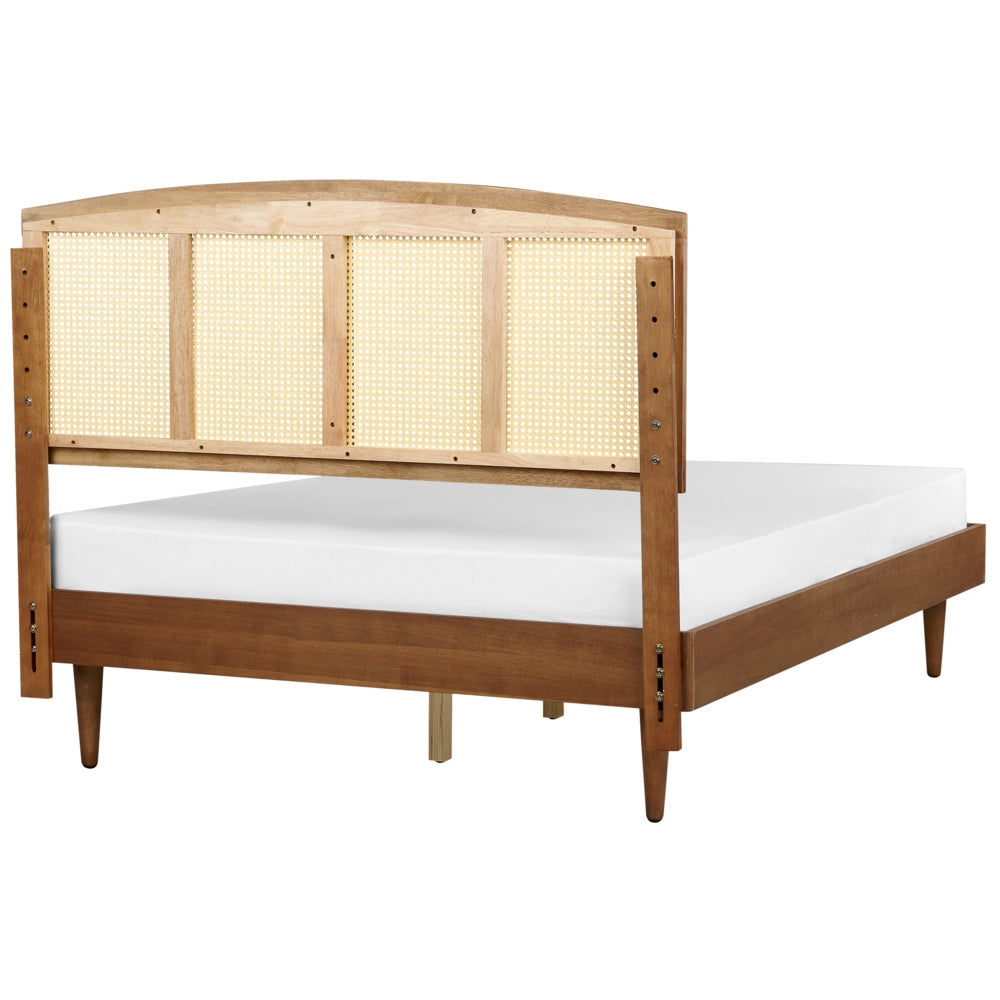 Letto in legno di gomma chiaro UE matrimoniale 140 x200 cm con testiera a doghe Stile rustico minimalista