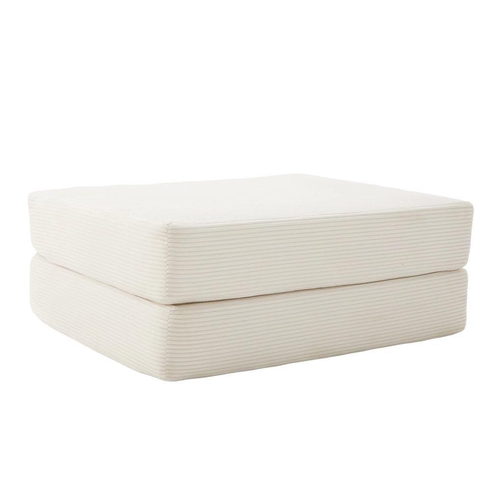 Reposapiedi Convertibile Pieghevole in Velluto a coste con Funzione Letto, Beige