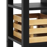 Isola da cucina moderna con lati pieghevoli, spazio di conservazione multifunzionale, 120×45×90 cm, Nero e Legno naturale