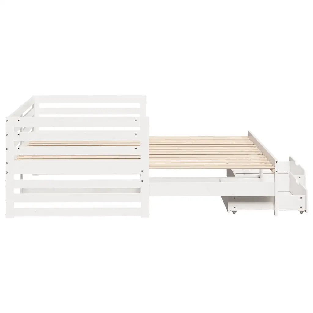 Dormeuse con Cassetti Bianco 90x200 cm Legno Massello di Pino 3302196