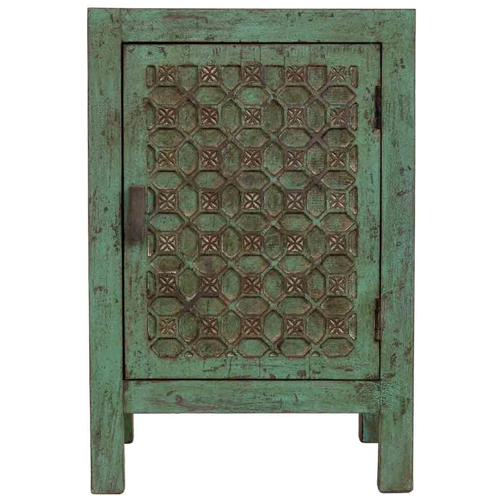 Comodino artigianale in legno verde 45x35x60h cm