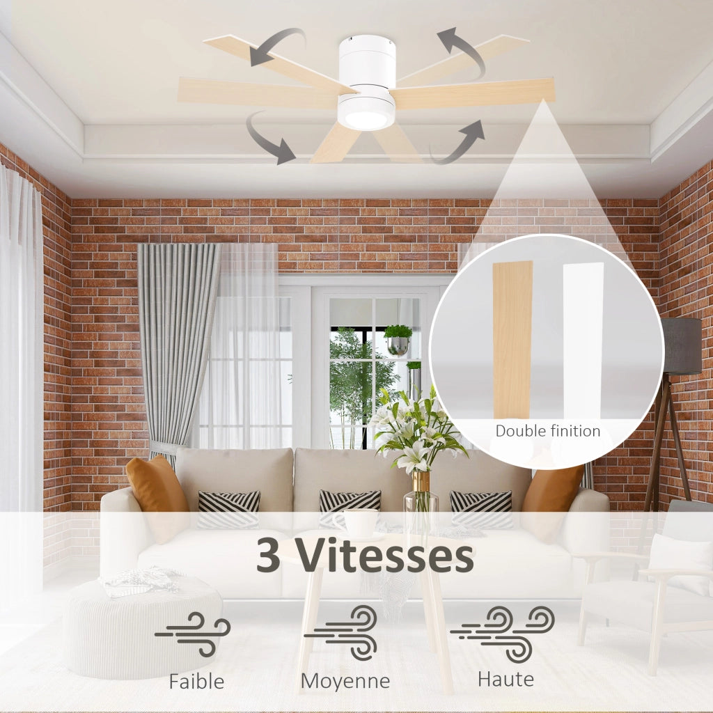 Ventilatore a Soffitto 2 in 1 con Luce LED ¨C Zephmum ¨C 3 Velocit¨¤, Telecomando, 112 cm, Naturale e Bianco