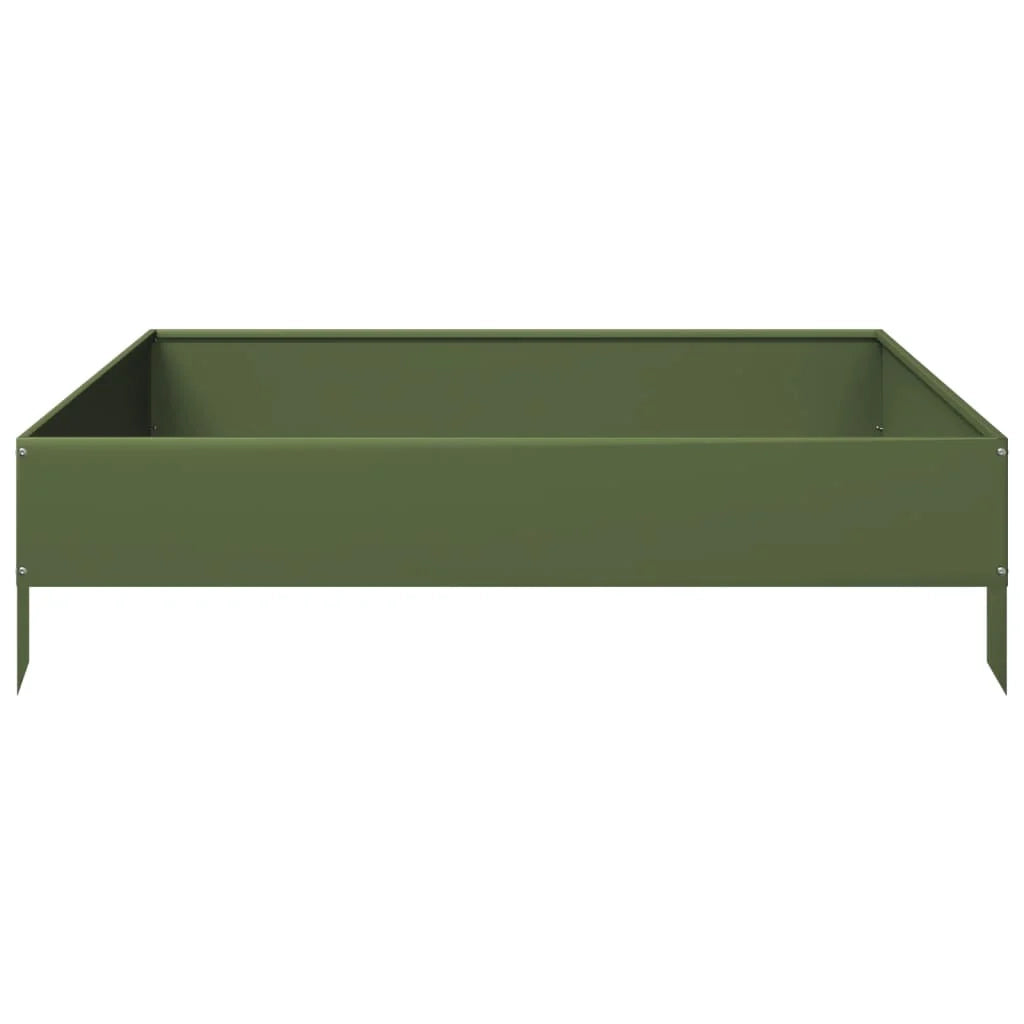 Aiuola rialzata/fioriera color oliva per fiori e piante adatta per terrazze e giardini 100 x 100 x 26 cm acciaio verde 02_0039852