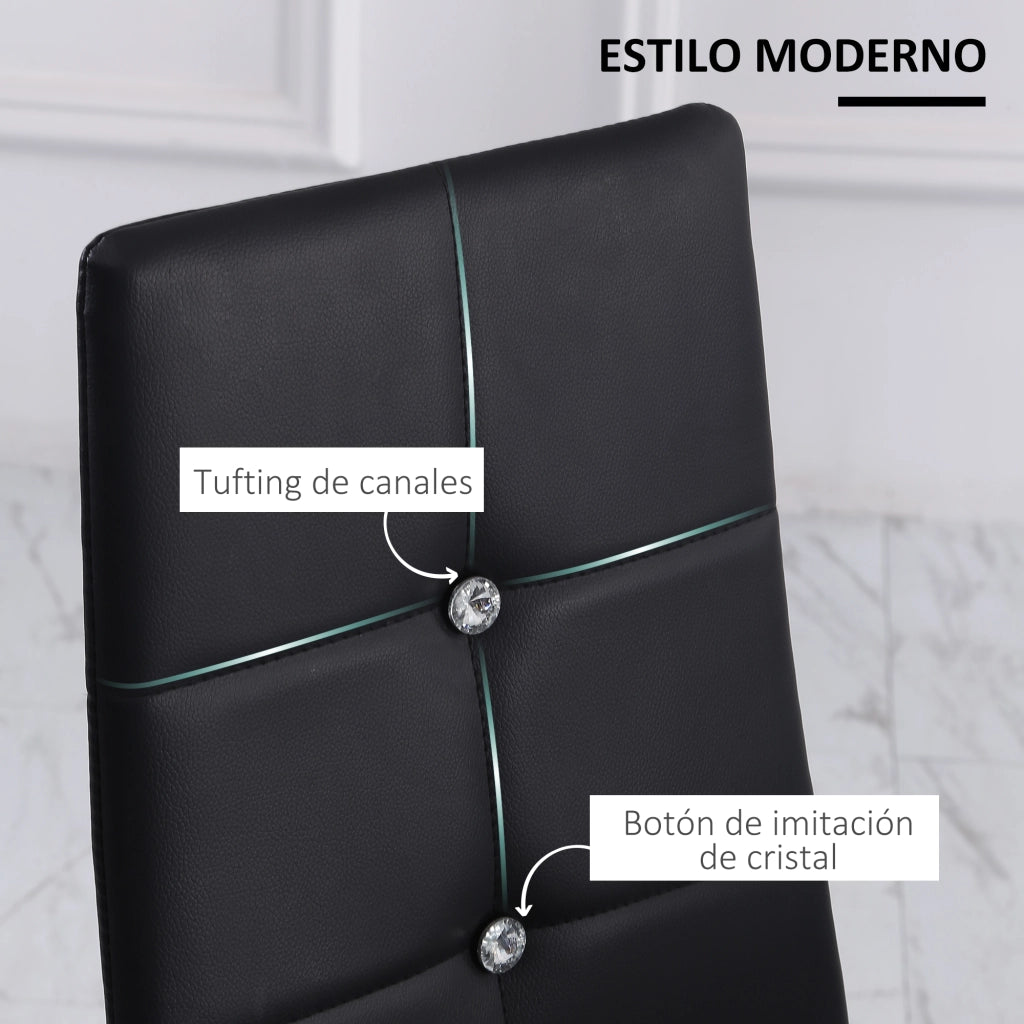 Set di 6 Sedie da Pranzo Imbottite in Ecopelle con Schienale Alto e Gambe in Metallo ¨C Zephmum ¨C Nero