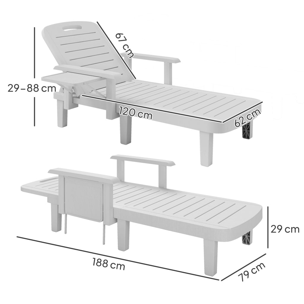 Set 2 Sdraio da Giardino con Tavolino e Braccioli ¨C Zephmum ¨C Polipropilene, Bianco, 79x158x88 cm