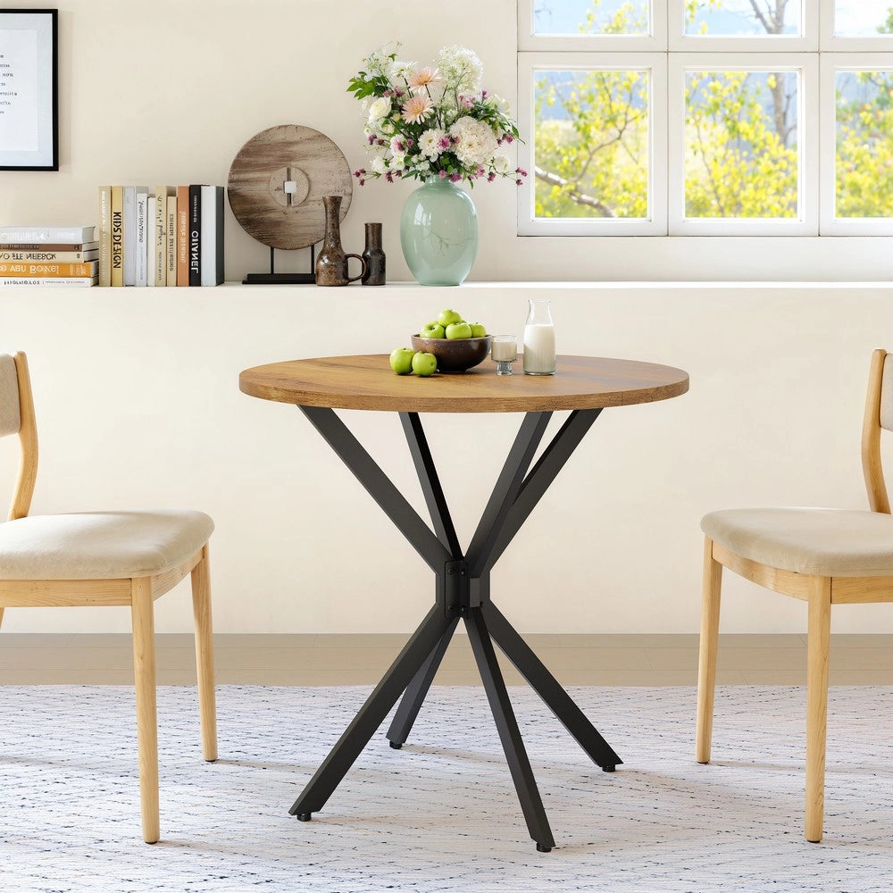 Tavolo Rotondo in Legno Stile Rustico ¨C MINIMAL ¨C Marrone e Nero, 80 cm