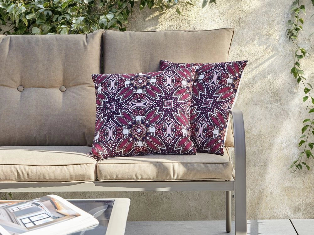 Set di 2 cuscini da giardino per esterni con motivo 45 x 45 cm viola Accessorio da giardino