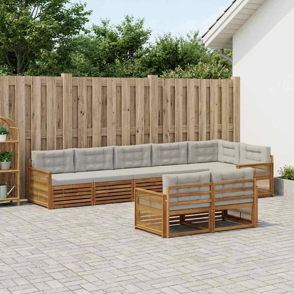 Set di divani da esterno 8 pz Naturale e Grigio Chiaro 3383509