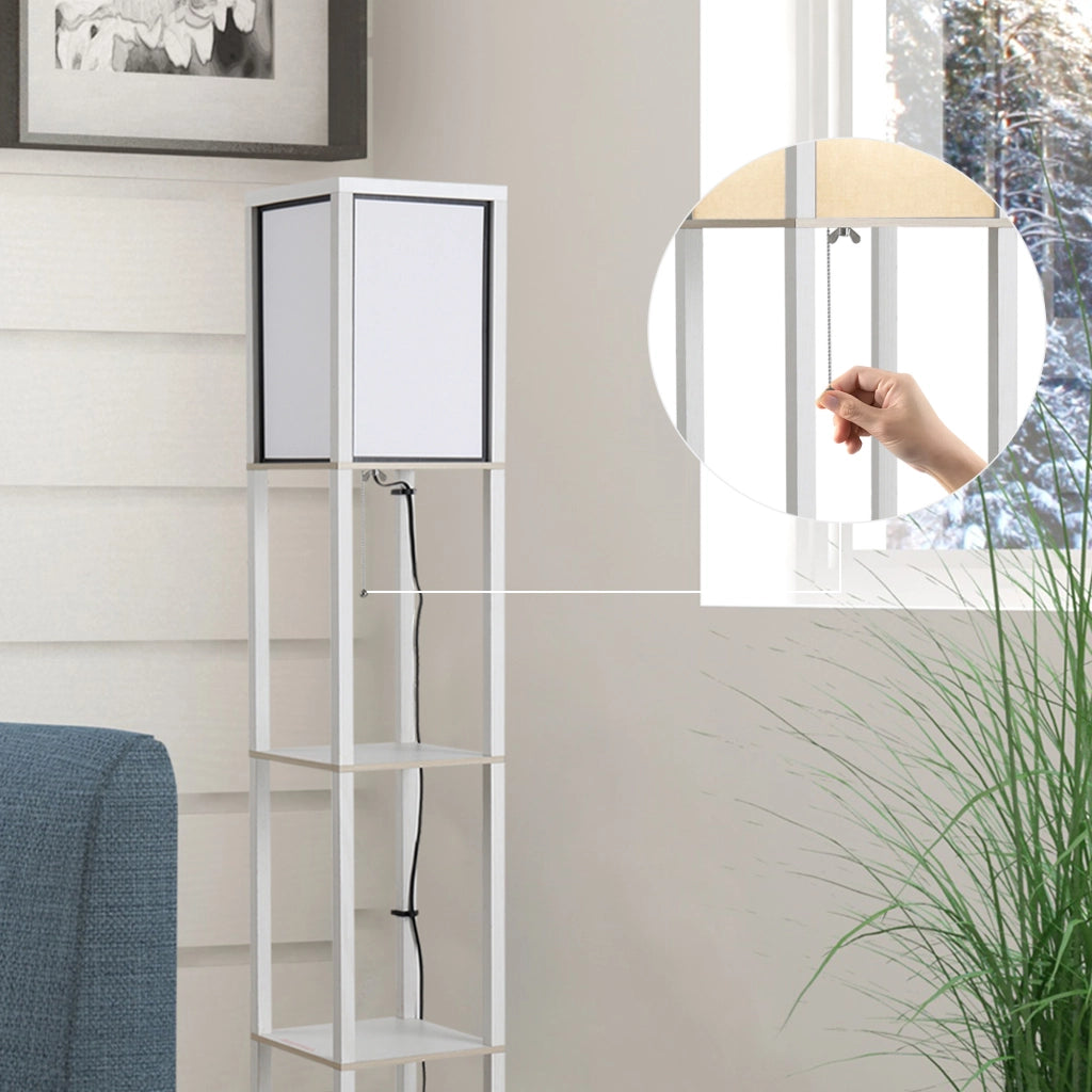 Lampada da Terra con Scaffali ¨C zephmum ¨C Legno e PS, Bianco, 26x26x160 cm
