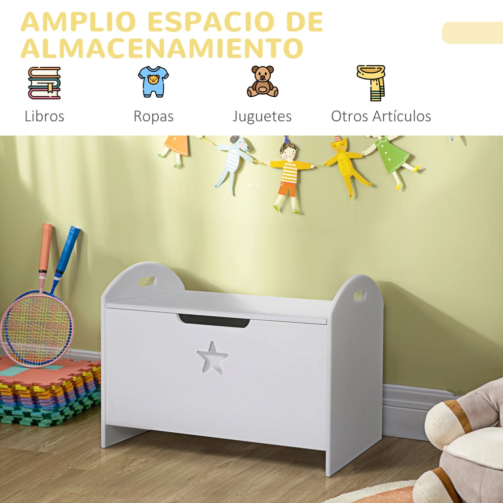 Baulino per bambini con coperchio di sicurezza ¨C zephmum ¨C 62x40x46,5 cm bianco