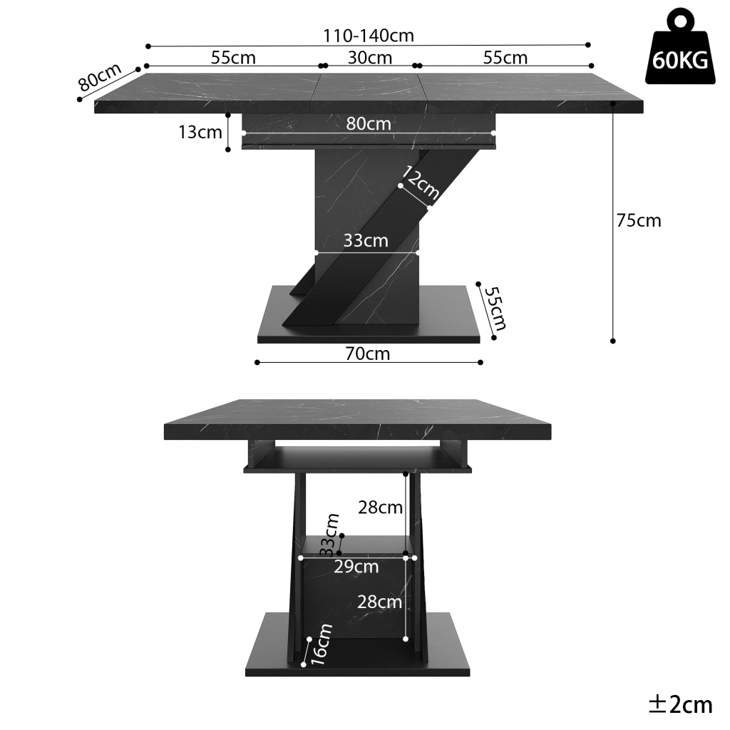 Tavolo da pranzo allungabile con 1 allunga; in MDF e metallo; per cucina e soggiorno; 110 × 80 × 75 cm