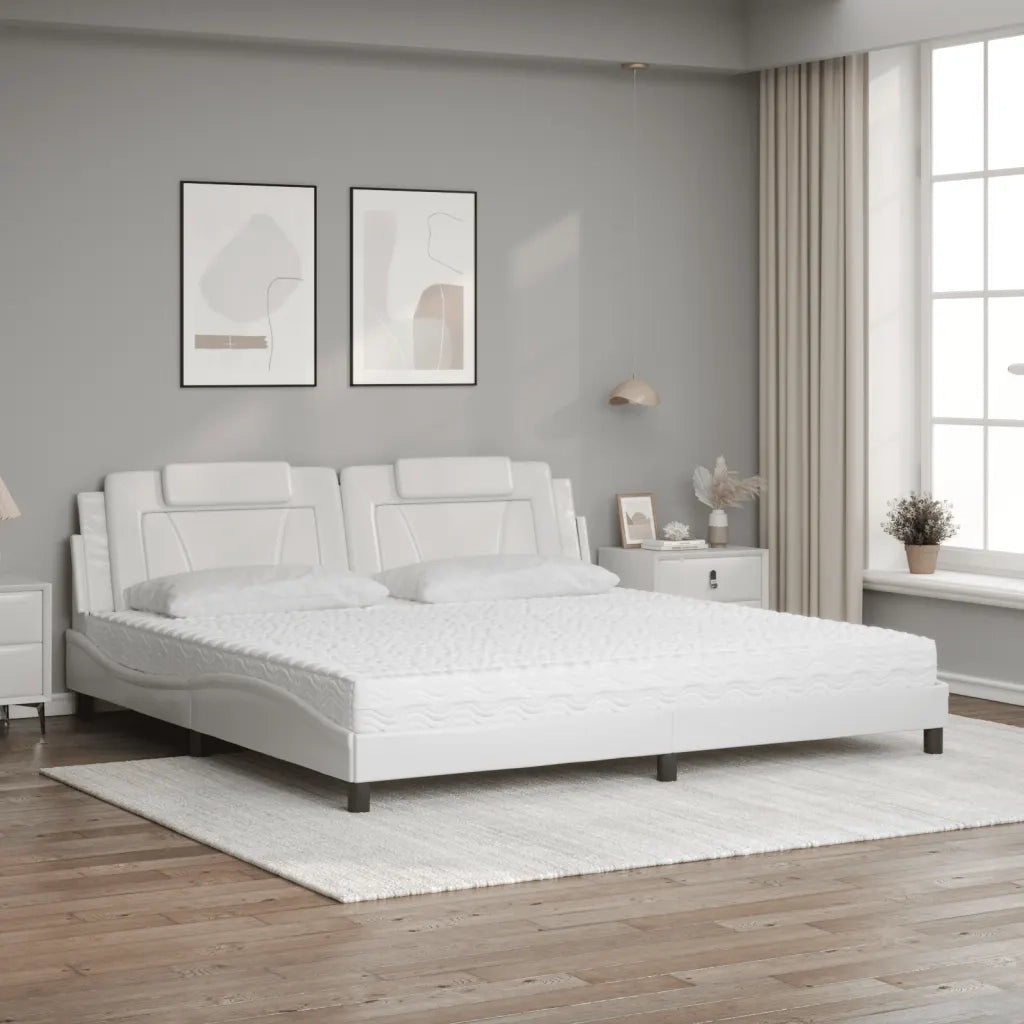 Letto con Materasso Bianco 200x200cm in Similpelle