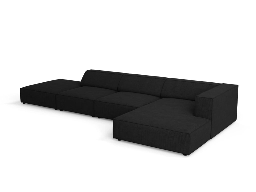 Cosmopolitan Design - Divano angolare destro "Arendal" 5 posti in ciniglia con effetto a coste nero 