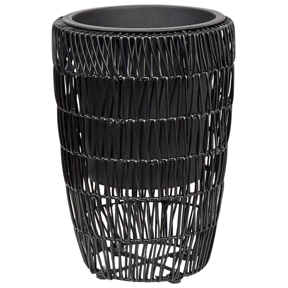 Set di 2 vasi in finto rattan con inserto nero per interni ed esterni