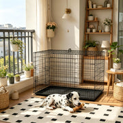 Gabbia per cani pieghevole con due porte bloccabili e vassoio estraibile in plastica e acciaio nero 121 × 77 × 82 cm