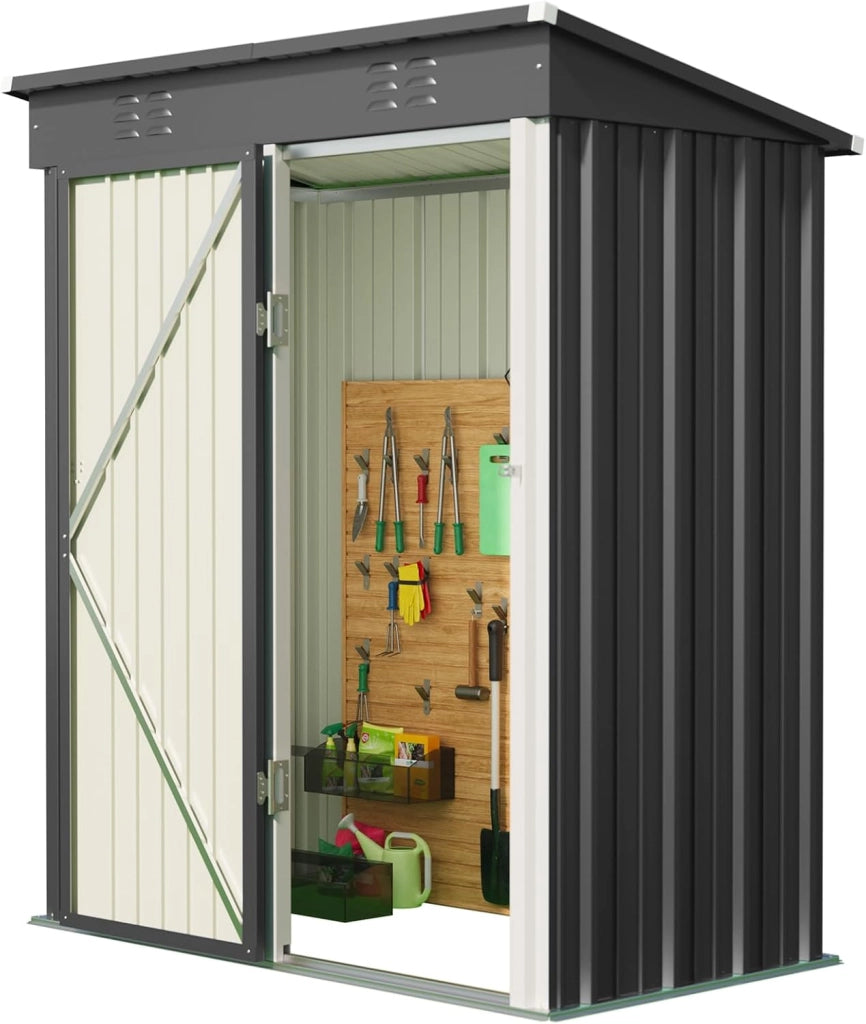 Casetta per attrezzi in metallo,Capanno per Attrezzi da Giardino in Metallo con Ripiani Regolabili, Tetto Inclinato, Prese d'Aria,per Prato, Patio e Cortile180x162x95 CM,Verde
