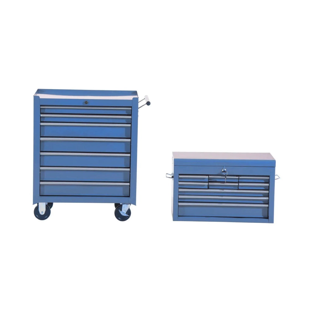 Carrello portautensili, carrello da officina, carrello con ruote e 4 cassetti, blu, mobile e stabile, ideale per garage e officina