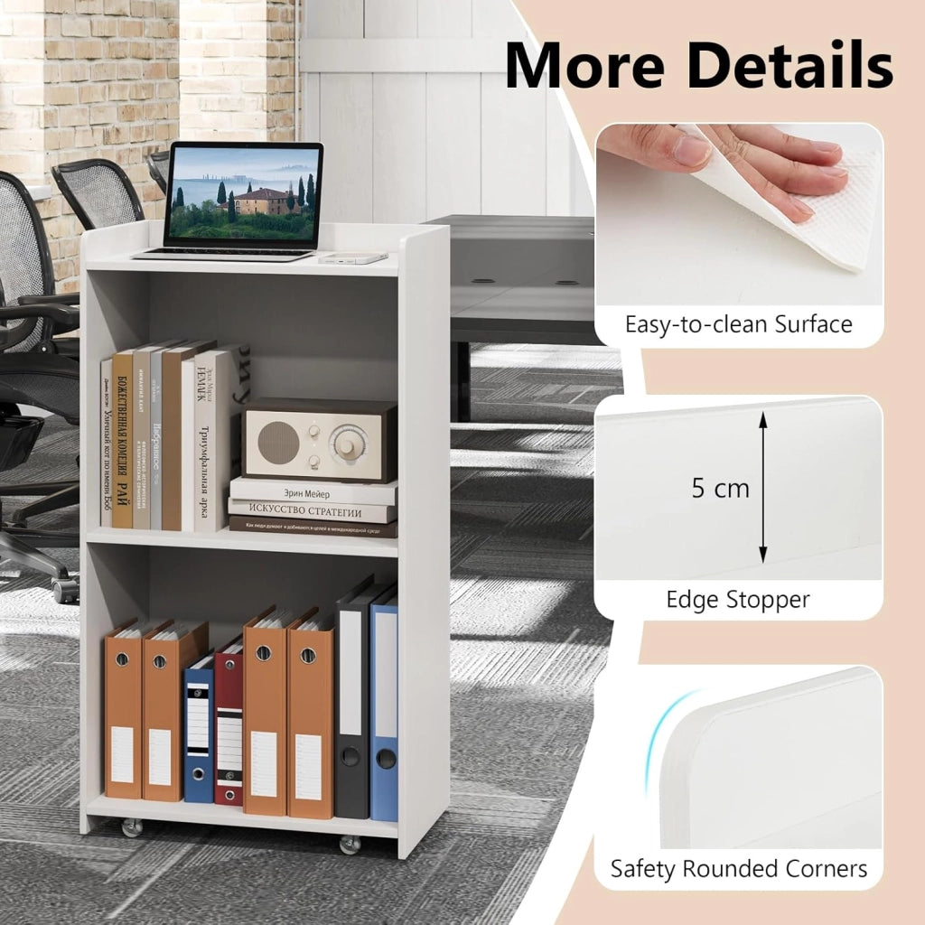 GIANTEX Podio - Leggio mobile con ruote bloccabili, supporto per podio in legno, per sala riunioni, scuola e chiese, 57,5 x 37 x 105 cm (bianco)