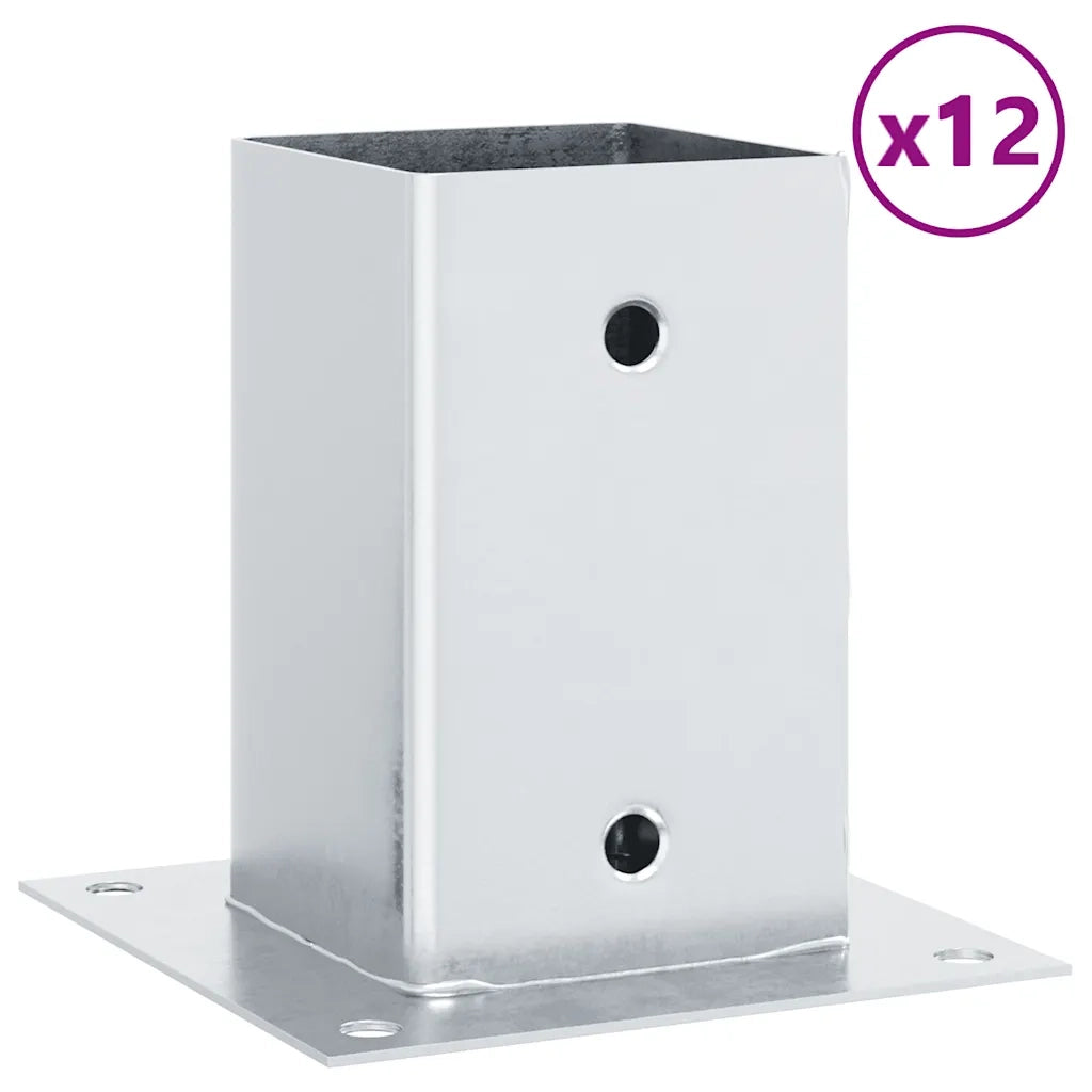 Basi per Pali Quadrate 12 pz Argento 81x81 mm Acciaio Zincato 42000009