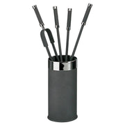 Porta attrezzi camino tondo acciaio antracite finiture cromo 4 accessori h.60 d. 16 cm. Made in Italy