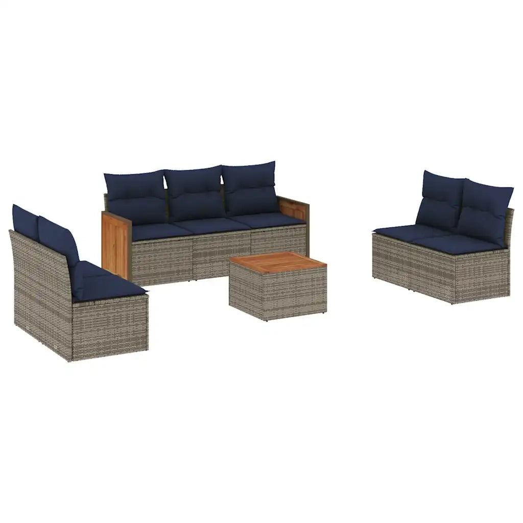 Set Divani da Giardino 8 pz con Cuscini Grigio in Polyrattan 3227566