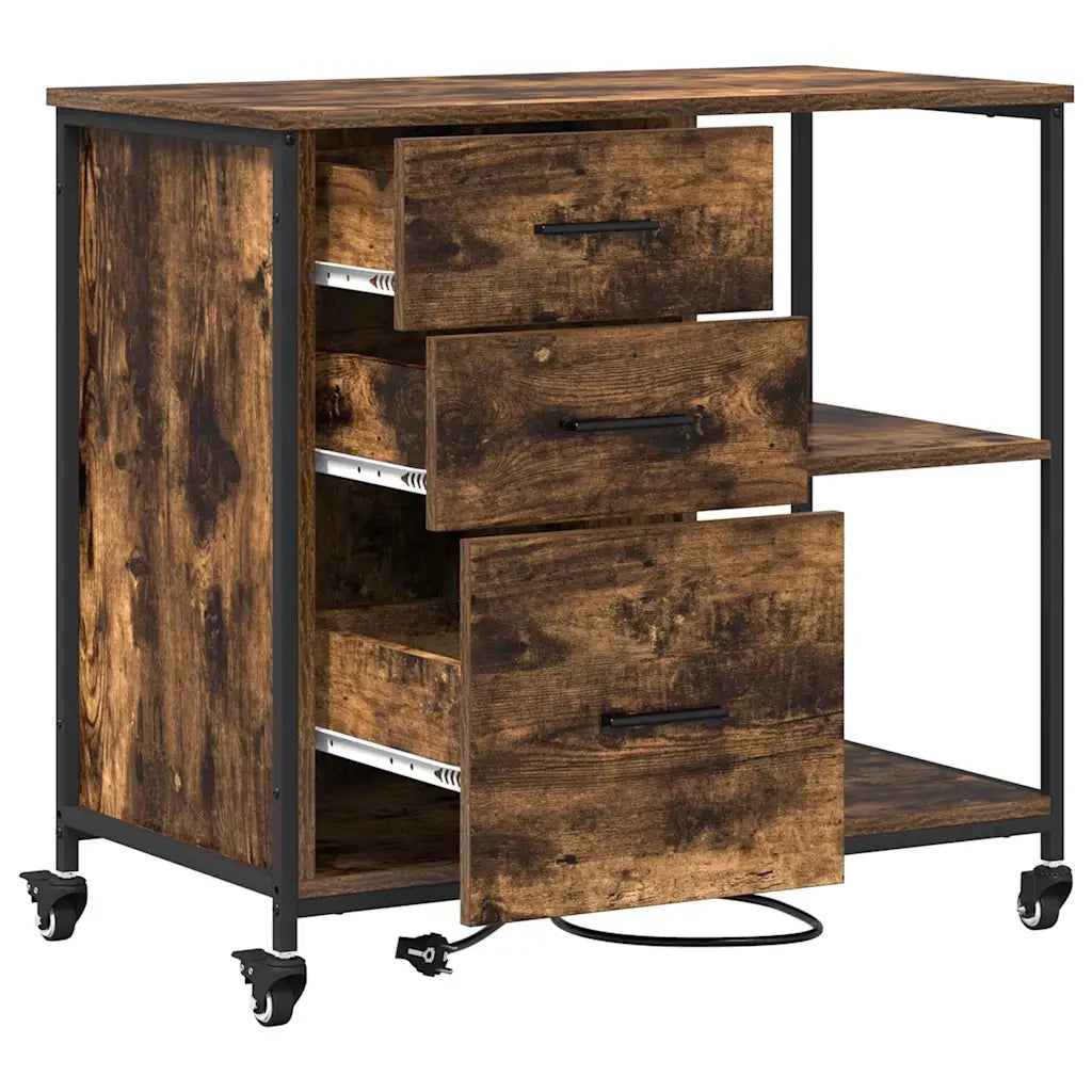 vidaXL Mobile per Ufficio con ruota Rovere fumo 76 x 41 x 72 cm