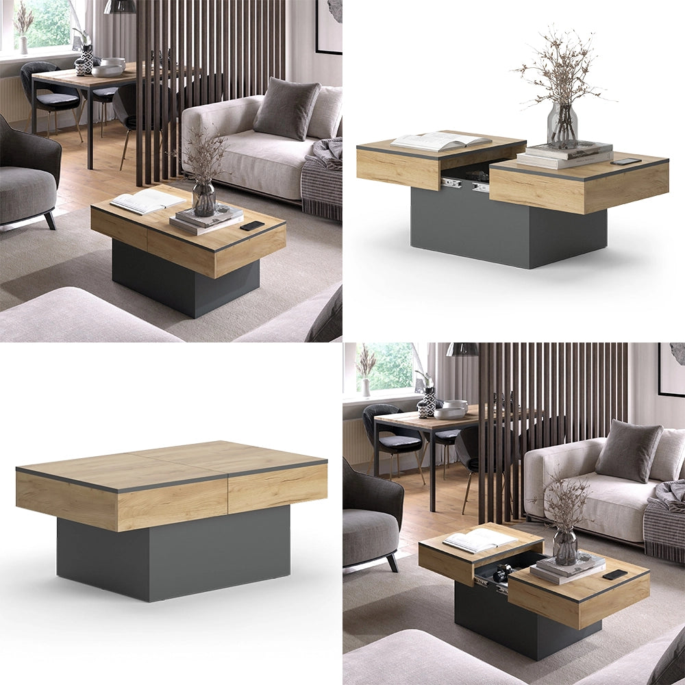 Vicco Tavolino Antracite/quercia dorata 95 x 58 cm Estensibile