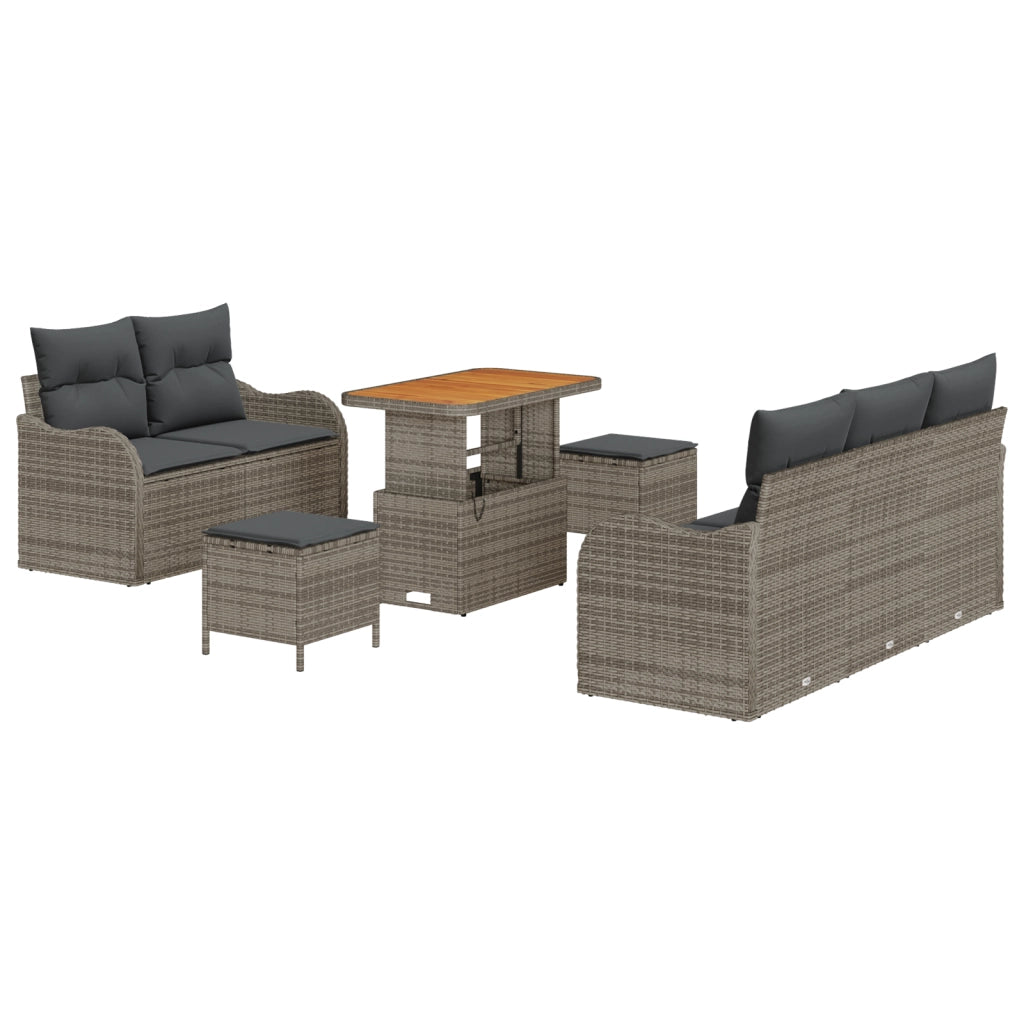 Set Divano Giardino  8 Pezzi con Cuscini Grigio Rattan Acacia