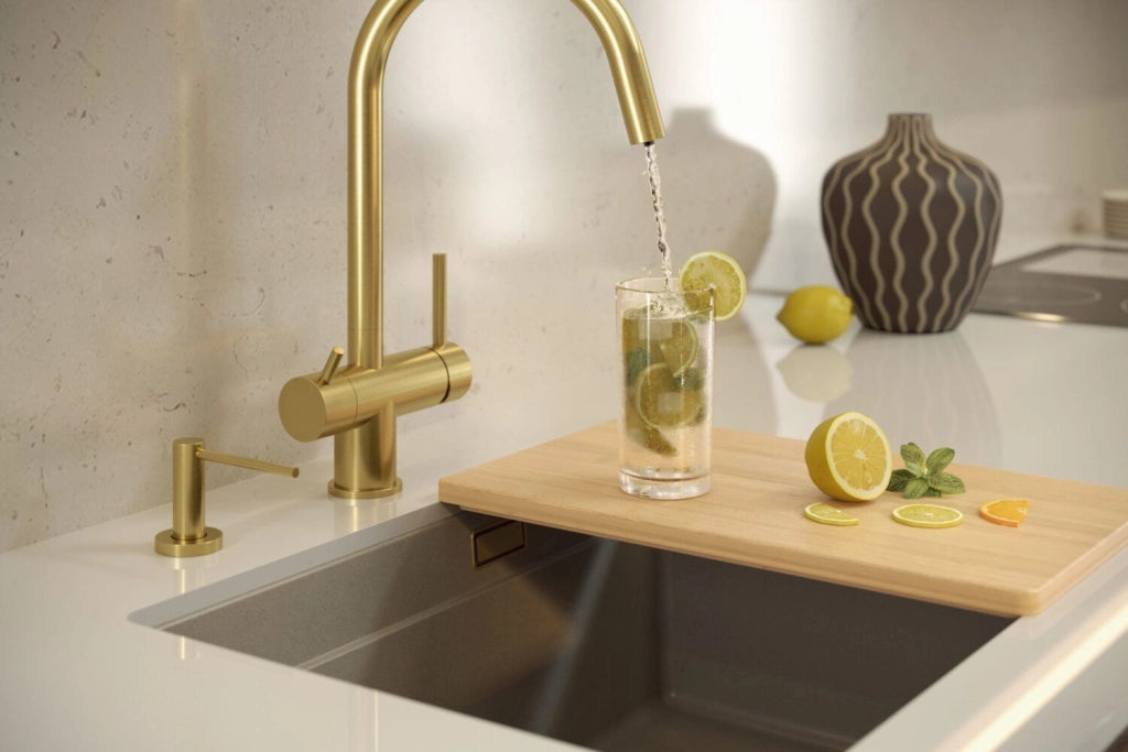 Lavello In Granito Logan 100 Beige Tappo rame spazzolato