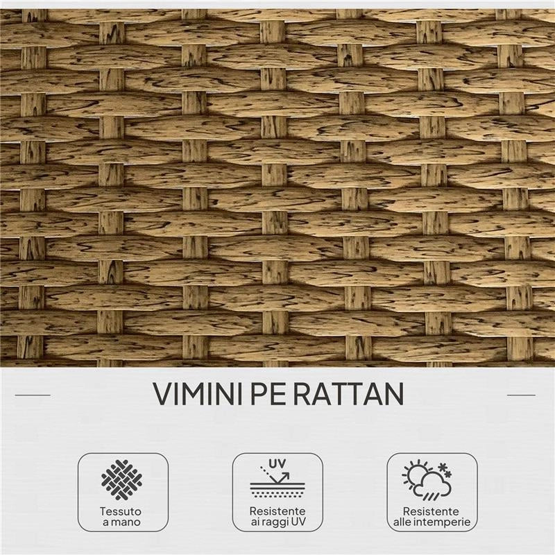 SET DA GIARDINO 3PZ CON CHAISE LONGUE, DIVANETTO, CUSCINI E TAVOLINO, IN RATTAN E ACCIAIO, BIANCO CREMA E LEGNO