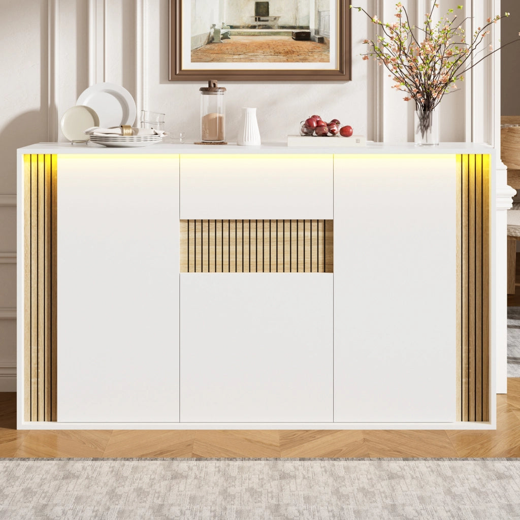 Credenza con 3 ante; 1 cassetto e LED regolabile - per soggiorno - 140×40×82 cm