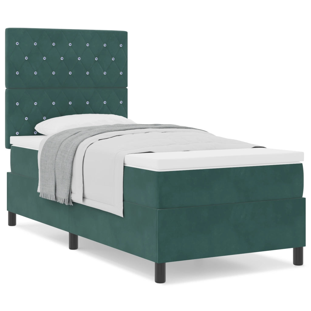 Letto a Box con Materasso Verde Scuro 100x200 cm in Velluto