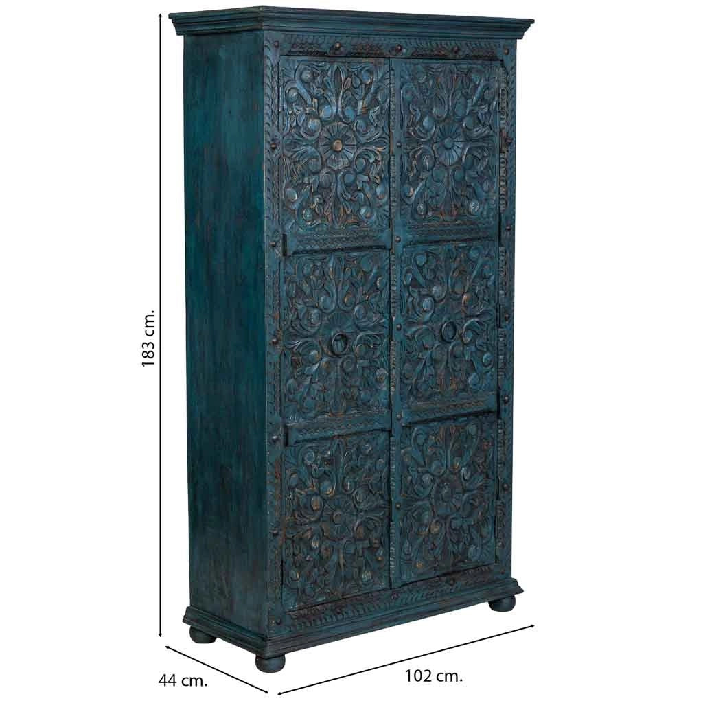 Armadio artigianale in legno blu 102x44x183h cm