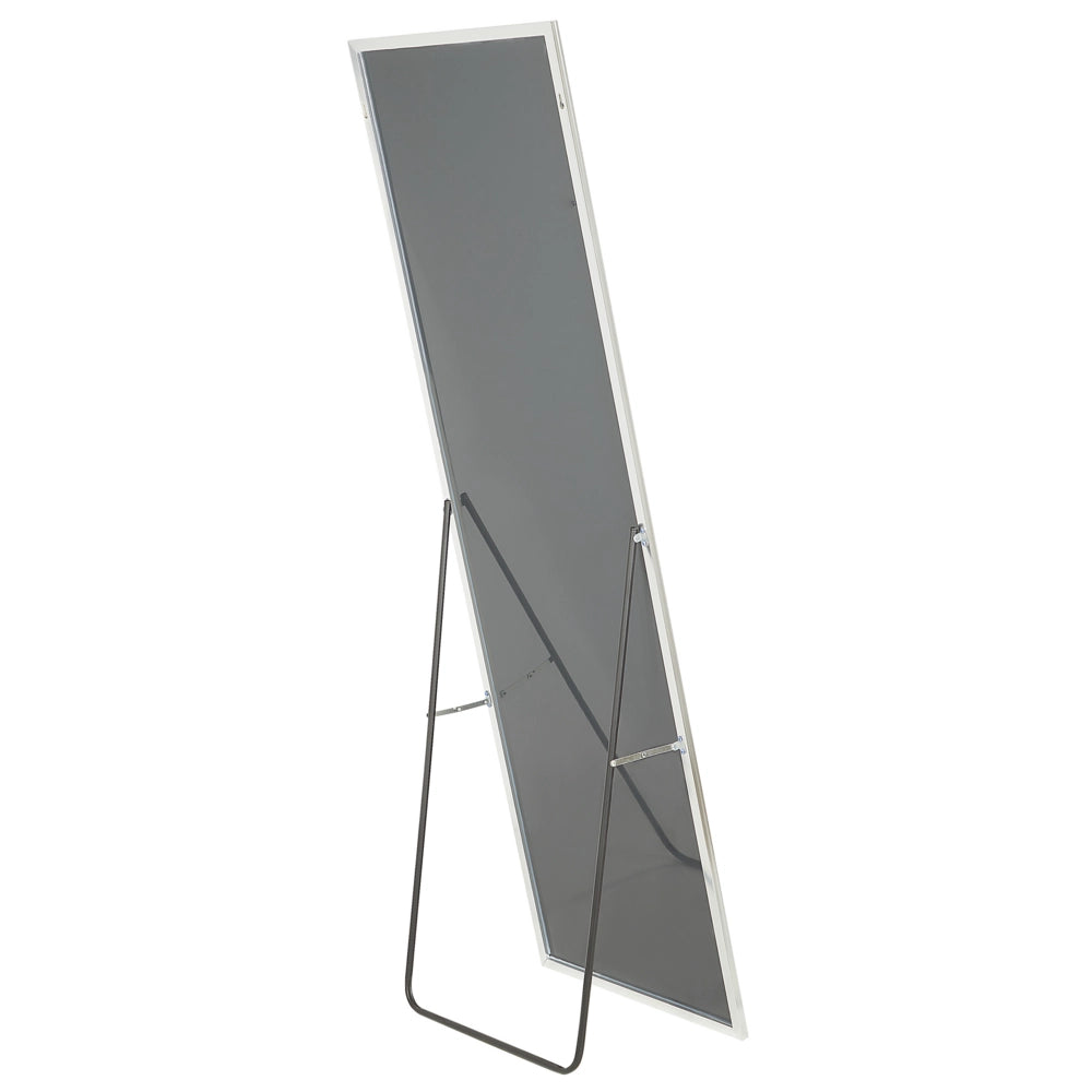 Specchio da terra con cornice in alluminio argento 170 x 57 cm con supporto dal design moderno incorniciato a figura intera