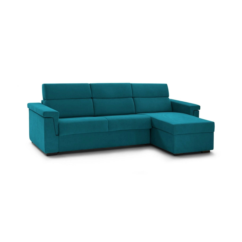 Esca, Divano Letto con Penisola Sfoderabile Made in Italy, 285x160 cm Azzurro