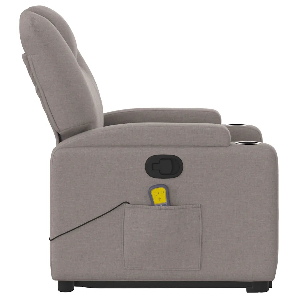Poltrona Alzapersona Massaggiante | Sedia Relax Reclinabile Tortora Tessuto
