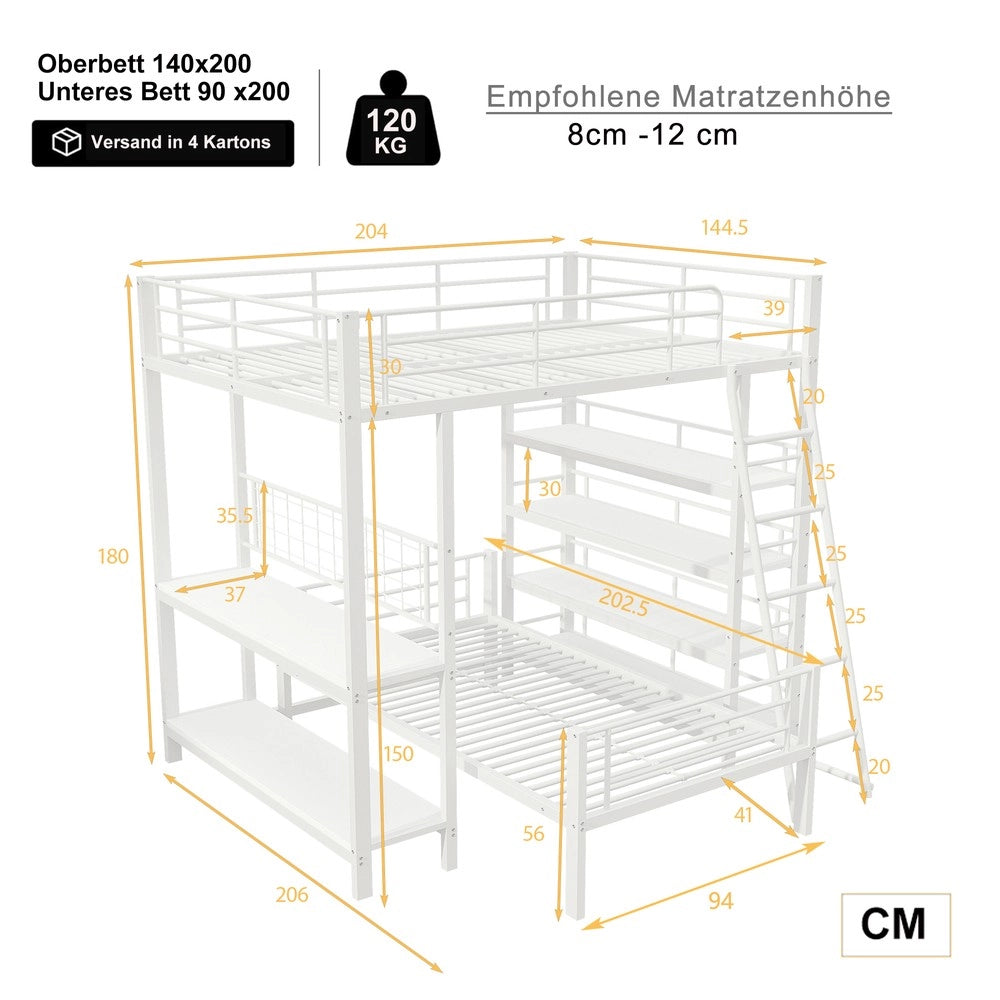 Letto a Castello in Metallo con Contenitore ¨C MINIMAL ¨C Bianco 140x200