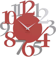 Orologio da Parete Moderno Grande, Grandi Numeri, Realizzato in Italia, Stile, Ideale per la Sala da Pranzo [Rosso Fuoco, Alluminio, Bianco]