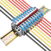 Blocco di fissaggio per rail DIN - Set di morsetti di connessione - 10 pezzi - Blu - Morsetti di connessione veloci - Adatto per l'automazione industriale...