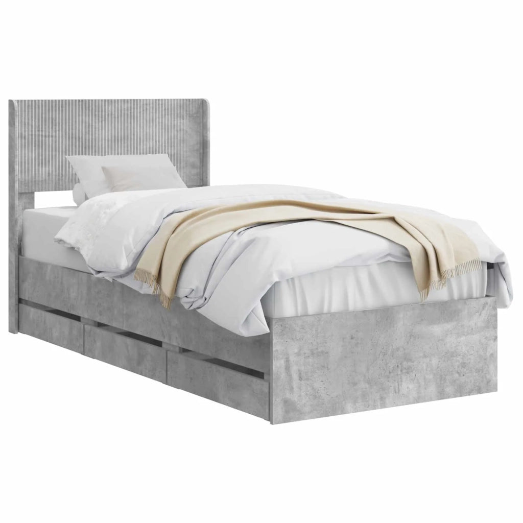 Letto singolo | Letto per adulti | Struttura del letto con stoccaggio e testata Grigio Cemento