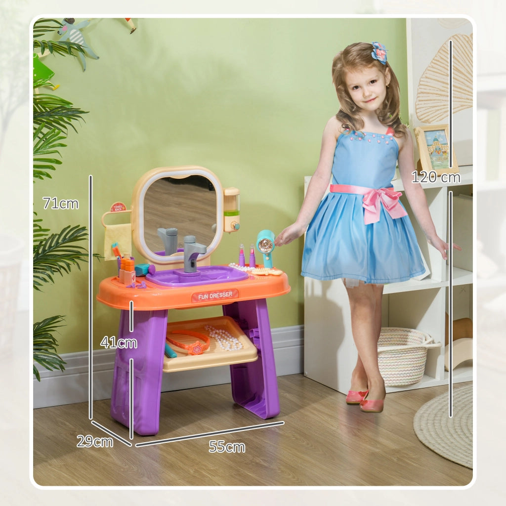 Tavolo trucco bambini con LED, specchio e rubinetto ¨C zephmum ¨C lilla 55x29x71