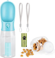 Fiaschetta per cani, 600 ml, multifunzionale, fiaschetta portatile per cani con contenitore per cibo per cani 100 g e sacchetto per rifiuti per cuccioli e gatti, escursioni all'aperto, borracce per acqua impermeabili (blu)