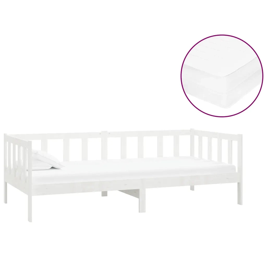 Divano letto | Sof¨¤ letto | Letto singolo con Materasso 90x200 cm Bianco in Legno di Pino