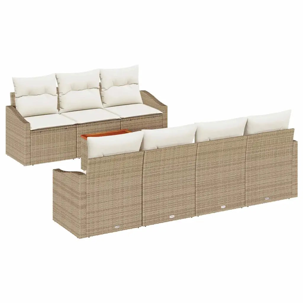 Set Divano da Giardino 8 pcs Beige e Crema polyrattan